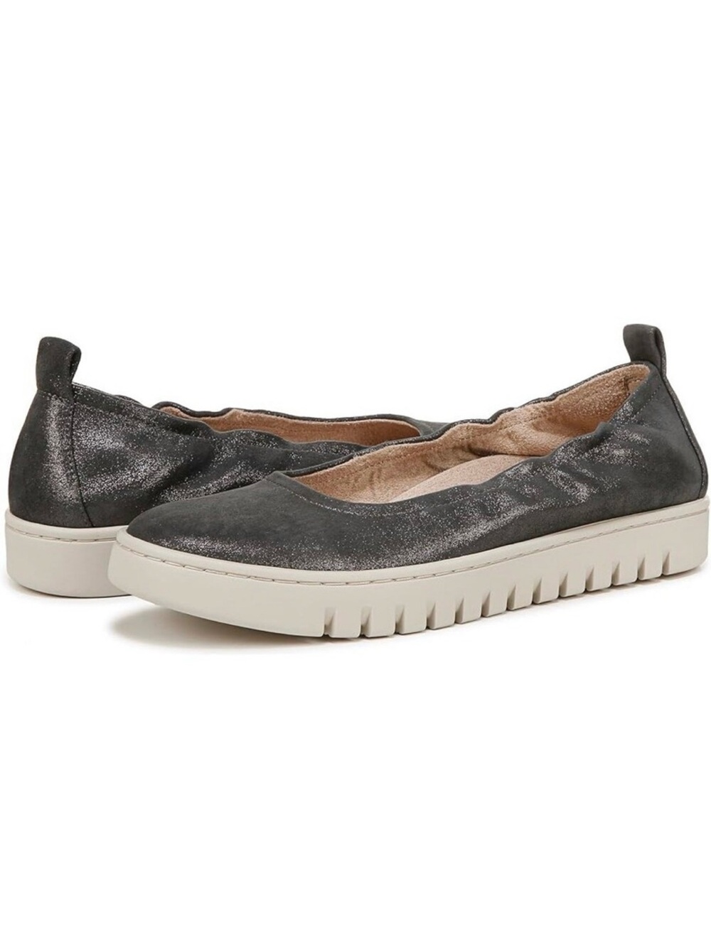 Vionic Uptown Ballet Leather Slip-ons Comfort Polluted Silver 8.5